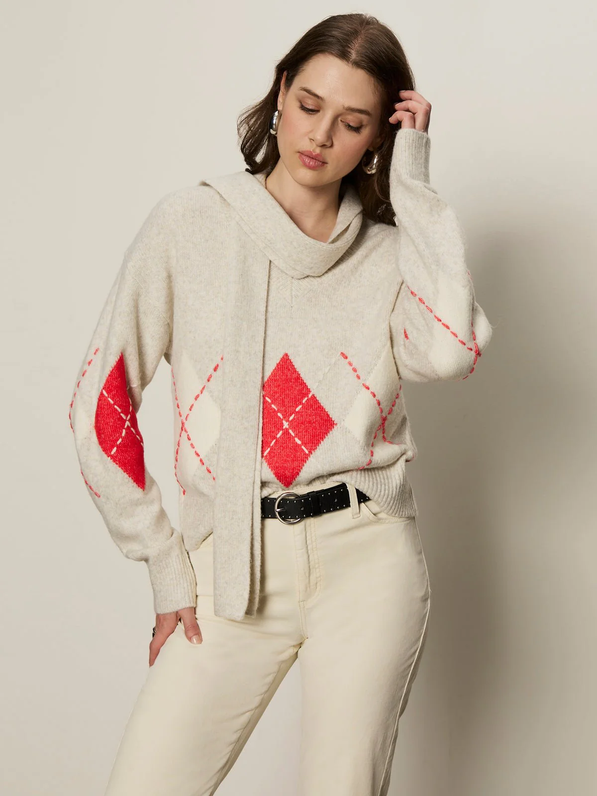 Argyle Scarf Sweater Tulip Multi Argyle