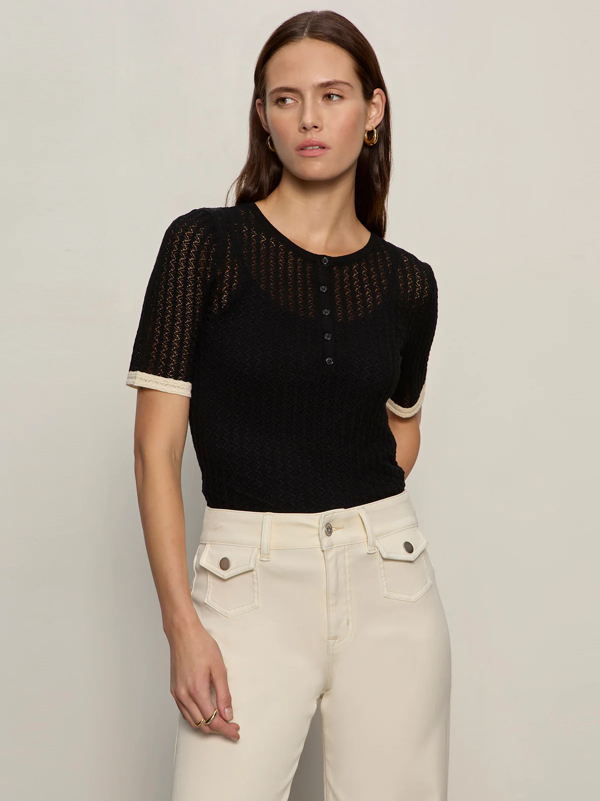 Going Places Pointelle Sweater Black