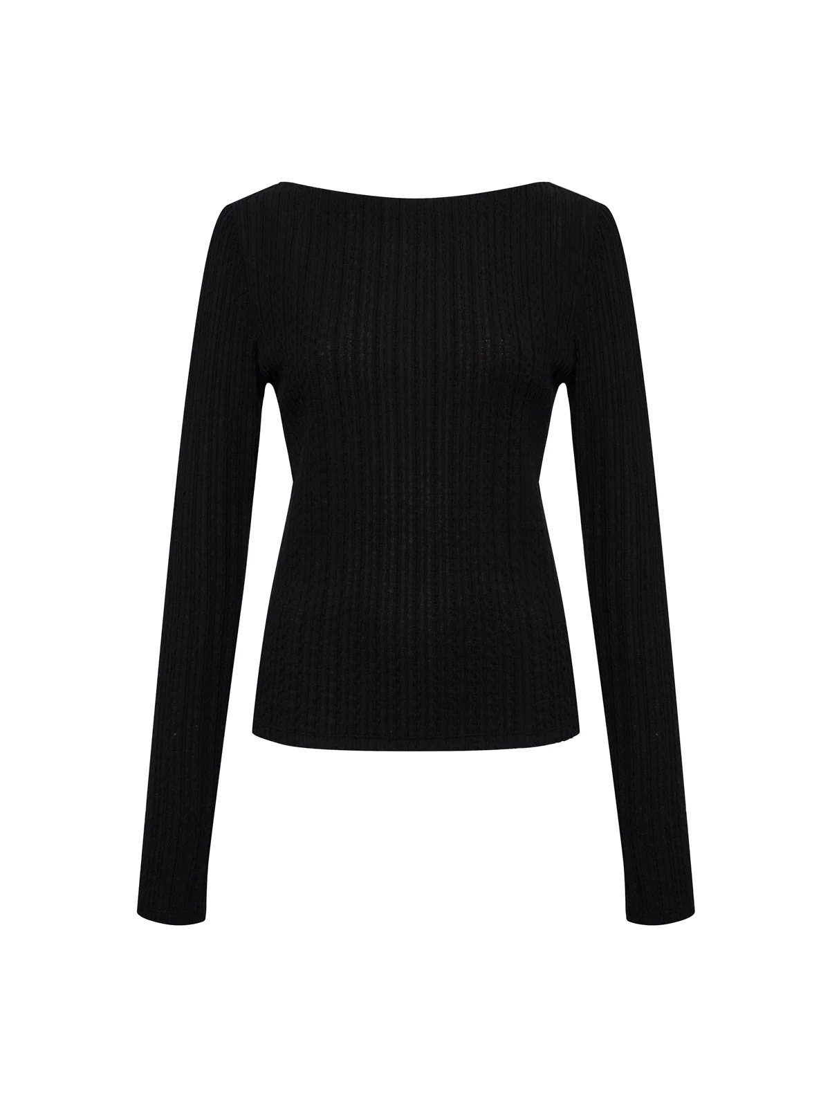 Long Sleeve Boatneck Textured Top Black - Image 7
