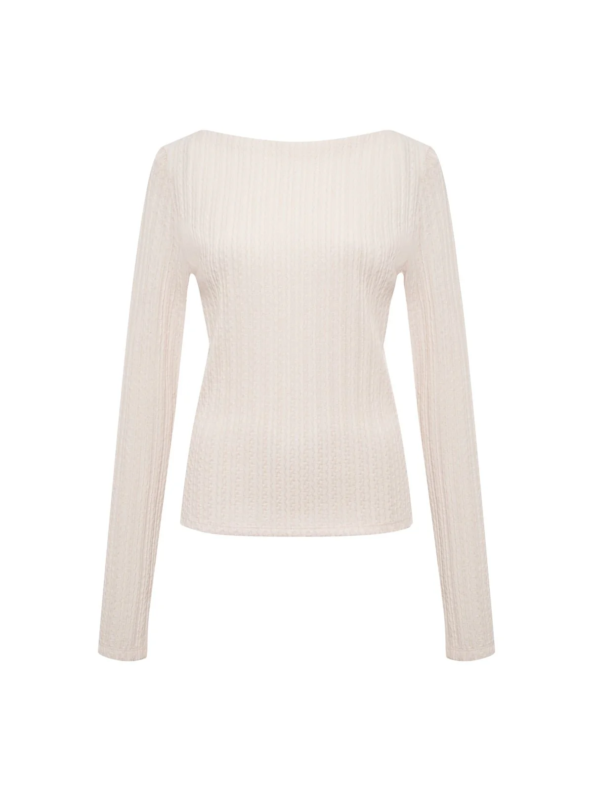 Long Sleeve Boatneck Textured Top Pink Milk Extended Sizing - Image 4