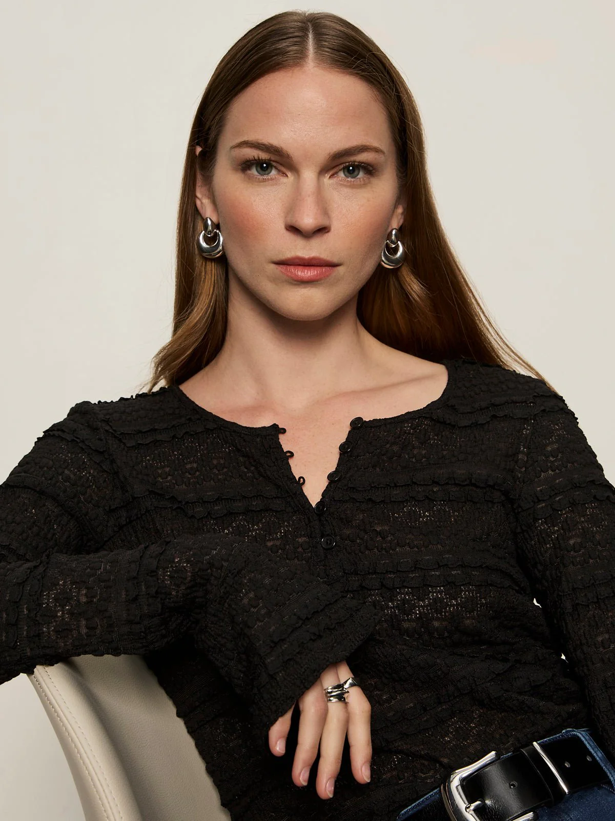 Lovely Lace Button Front Top Black