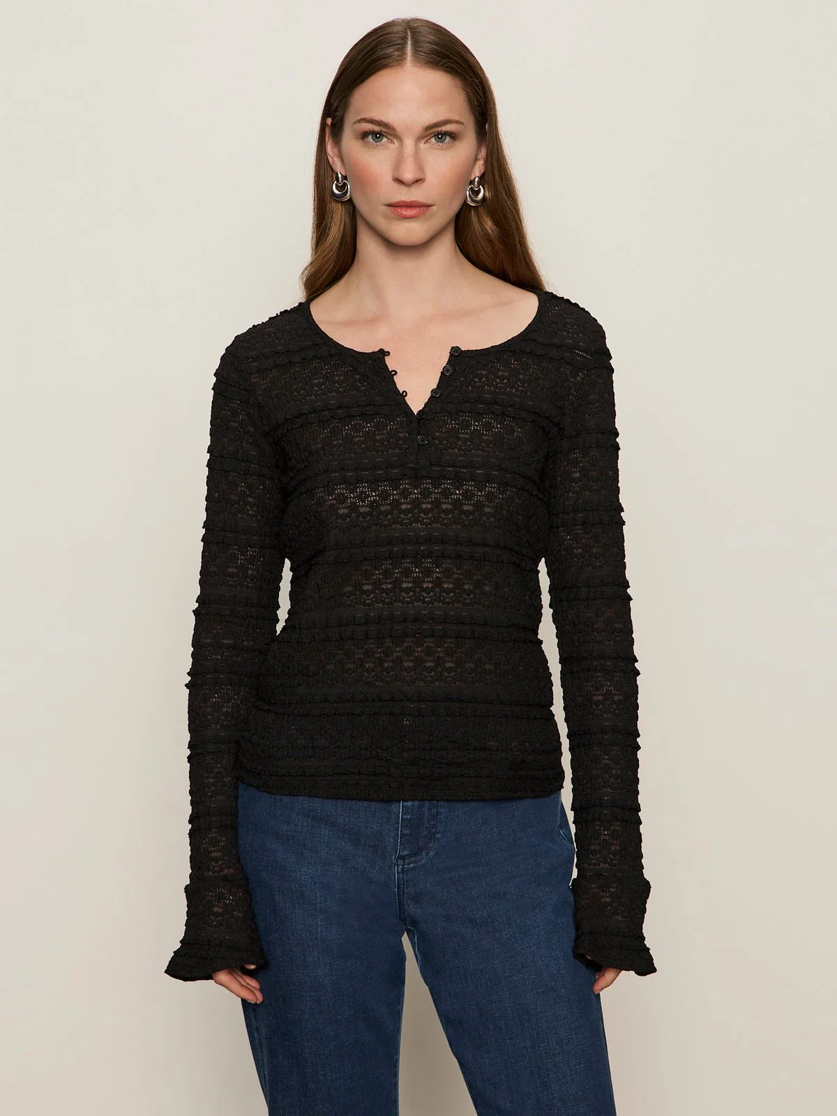 Lovely Lace Button Front Top Black - Image 2