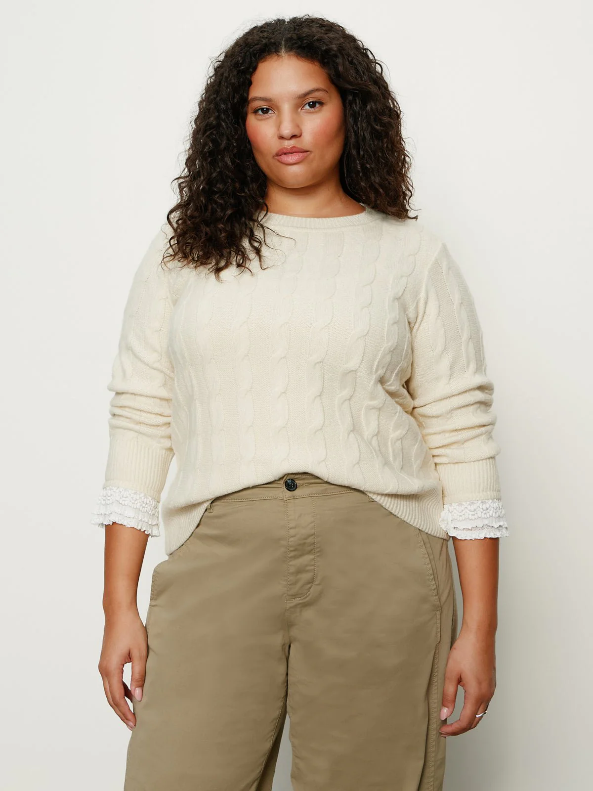 One In A Million Cable Crewneck Sweater Vanilla Extended Sizing