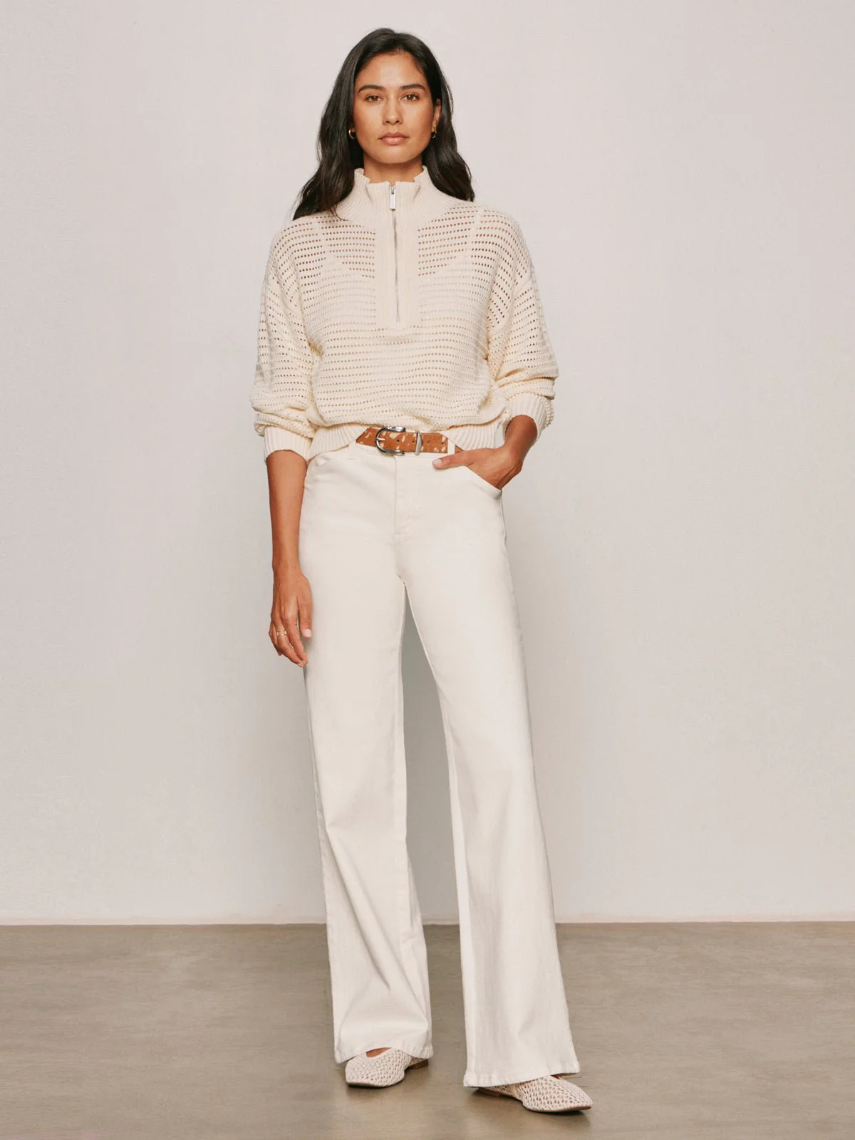 Open Knit 1/2 Zip Sweater Collagen - Image 6