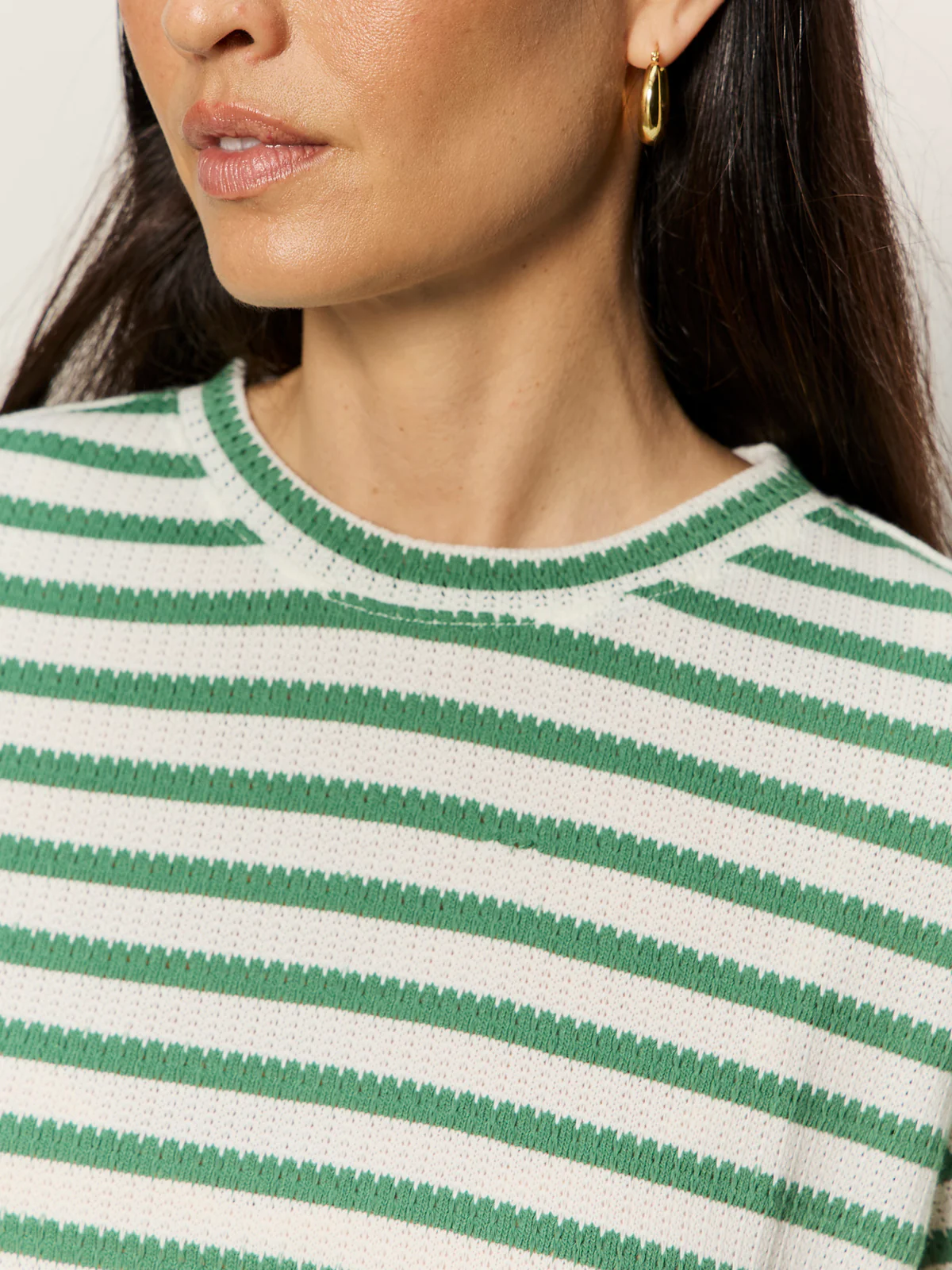Perfect Texture Tee Chalk/Green Juice Stripe Petite Sizing - Image 5