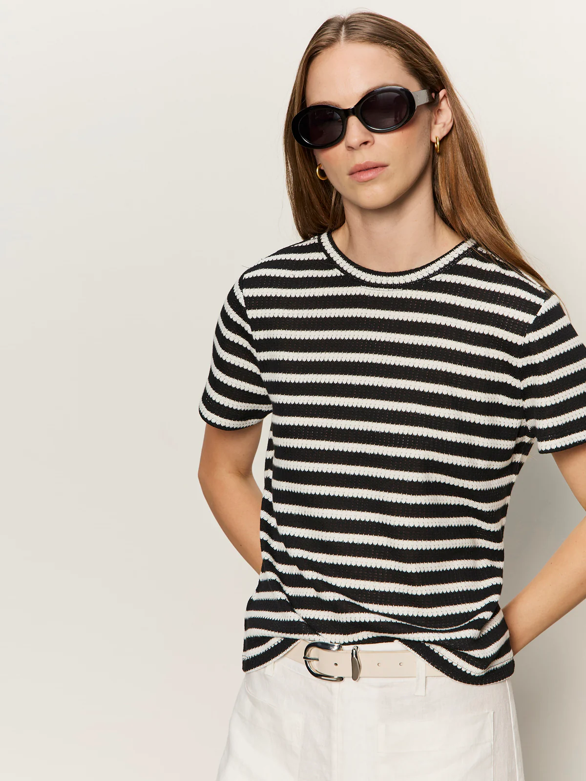 Perfect Textured Tee Black/Chalk Stripe