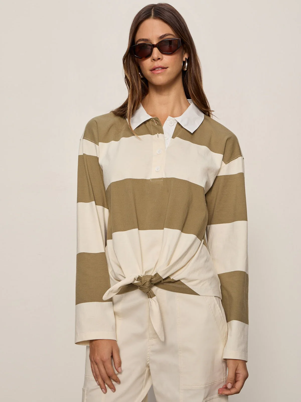 Rugby Tie Front Tee Covert Green / Collagen Stripe