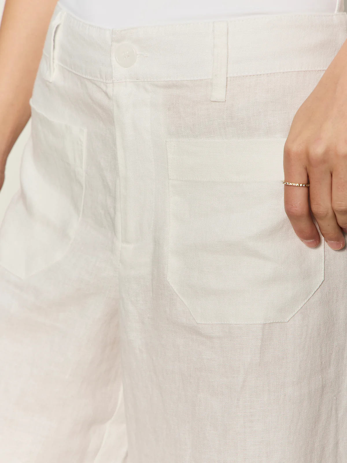 The Linen Marine Wide Leg Semi-High Rise Pant White - Image 4